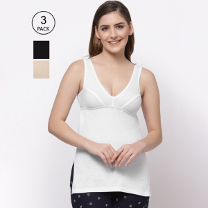 Women Pack Of 3 Solid Cotton Camisoles